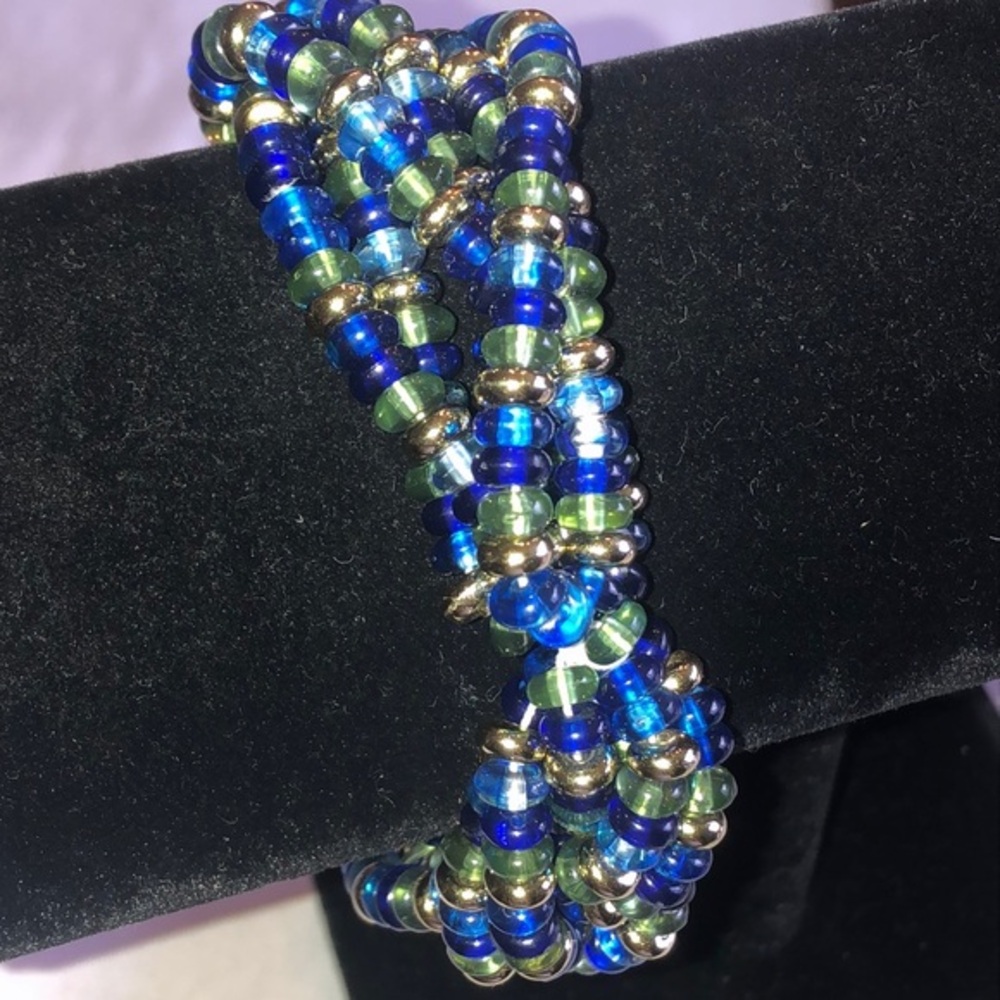 Blue and Green Stretchy Boho Beaded Bracelet